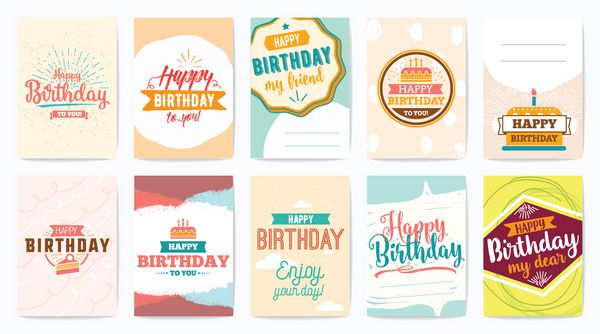 مجموعه کارت های تبریک تولدت مبارک طراحی وکتور