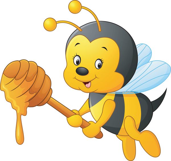 زنبور کارتونی که عسل در دست دارد
