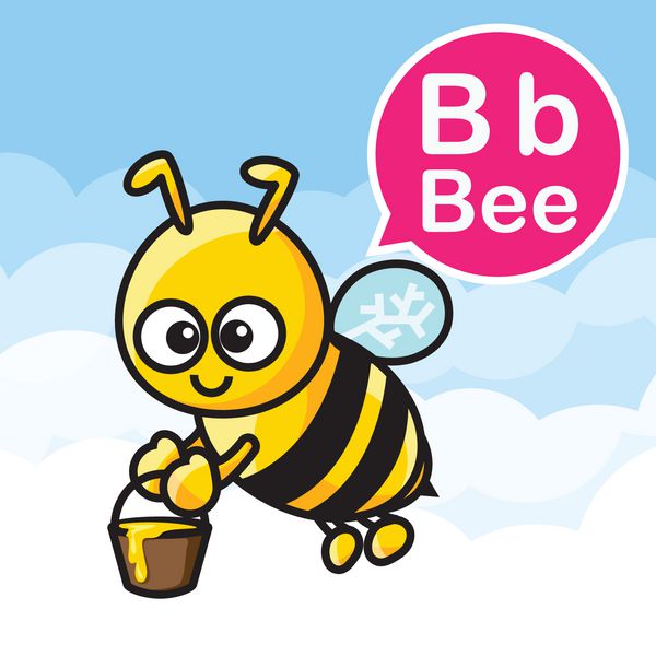 وکتور رنگ و الفبای کارتونی زنبور عسل برای یادگیری کودکان