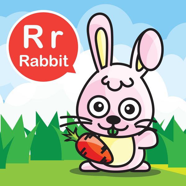 کارتون و الفبای رنگ خرگوش برای کودکان برای یادگیری vec