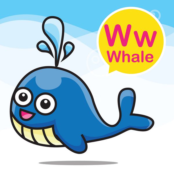کارتون و الفبای رنگ نهنگ برای کودکان برای یادگیری وکت