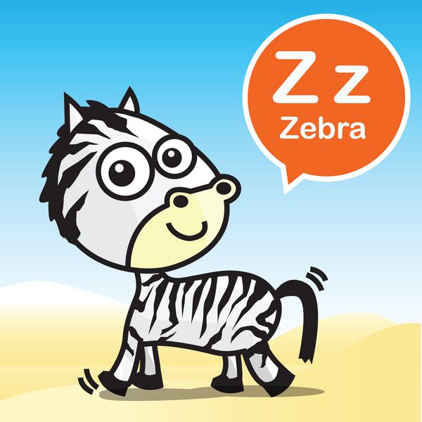 z zebra color artoon و حروف الفبا برای کودکان برای یادگیری vecto