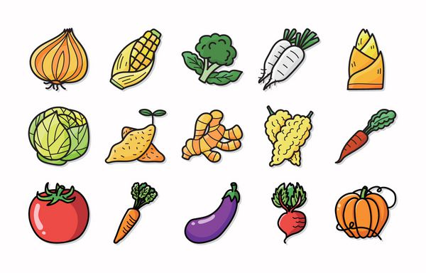 مجموعه آیکون های سبزیجات و میوه