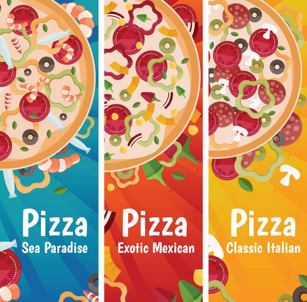 مجموعه بنر برای پیتزا با سلیقه های مختلف طرح تخت