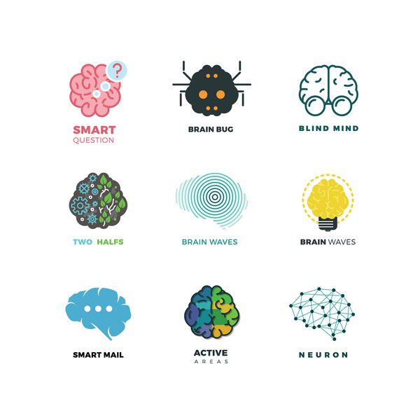 مغز خلقت اختراع الهام نمادهای وکتور ایده آرم مغز الهام بخش و تصویر ایجاد مغز ایده