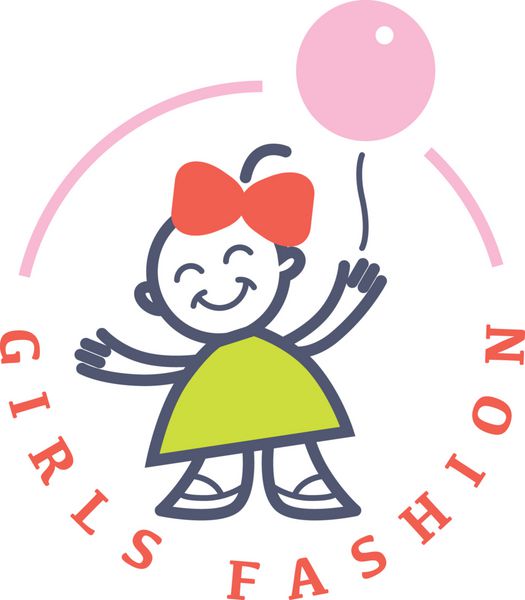 وکتور لوگوی بچه تخت ساده کودک کالاهای شرکت کودک فروشگاه اسباب بازی فروشگاه نماد انسان نماد کودکان دختر شاد خندان و بامزه با کمان و شخصیت بالون هوا جدا شده است