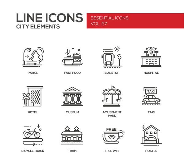 عناصر شهر - مجموعه آیکون های طراحی خط