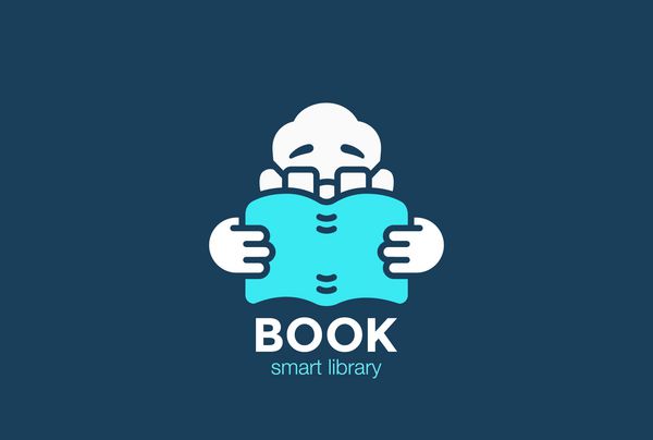 مرد در حال خواندن کتاب آموزش نشان وکتور نماد کتابخانه کتابفروشی