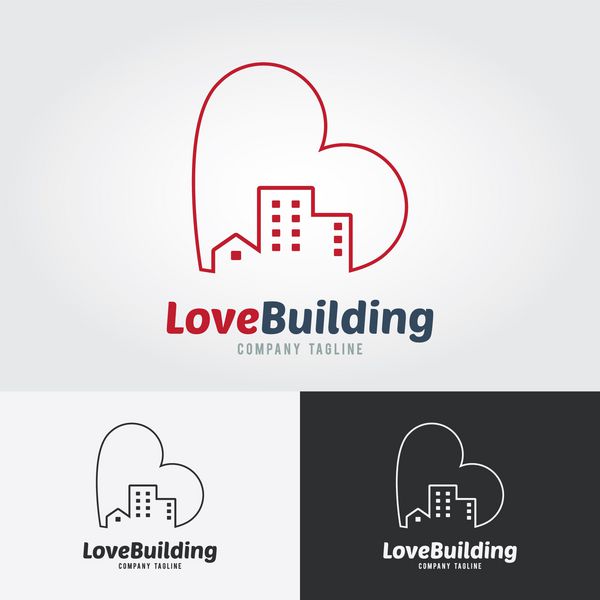 الگوی لوگو ساختمان عشق مفهوم طراحی شهر با نماد قلب لوگو برای املاک و مستغلات کسب و کار در مقابل هویت نماد خانه ها و آسمان خراش ها