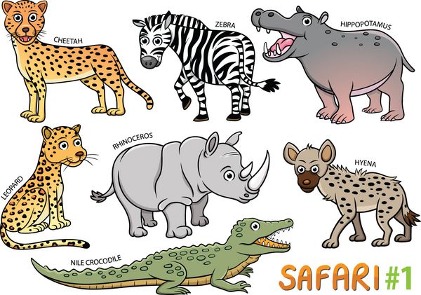 مجموعه ای از حیوانات کارتونی زیبا و در مناطق سافاری