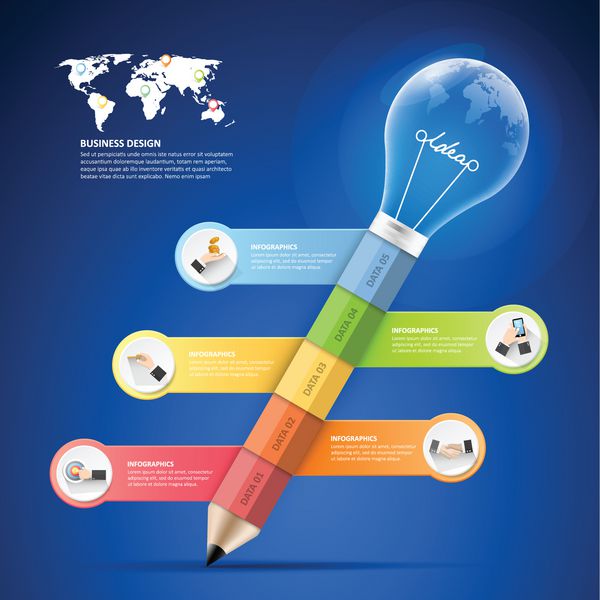 مداد طراحی با قالب اینفوگرافیک لامپ مفهوم کسب و کار 5 گزینه