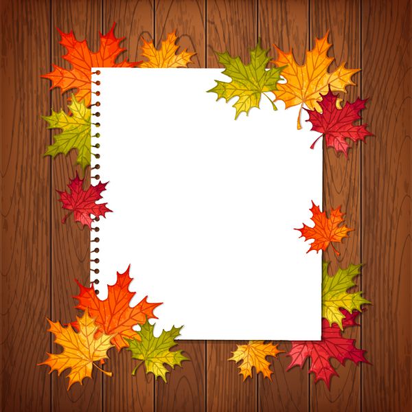 پس زمینه پاییز با برگ های افرا و ورق کاغذ