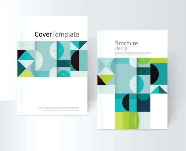 وکتور طراحی جلد کتاب کاتالوگ مفهومی خلاقانه گزارش بروشور اشکال هندسی انتزاعی سیاه آبی و سبز مربع مثلث و دایره وکتور- سهام اندازه a4