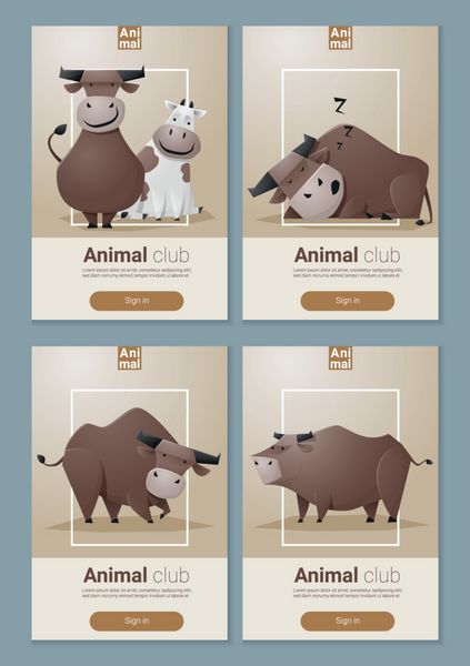 بنر حیوانات با گاو برای طراحی وب وکتور تصویر