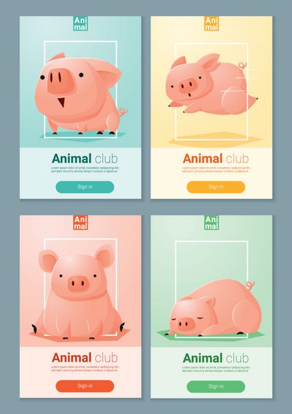 بنر حیوانات با خوک برای طراحی وب وکتور تصویر