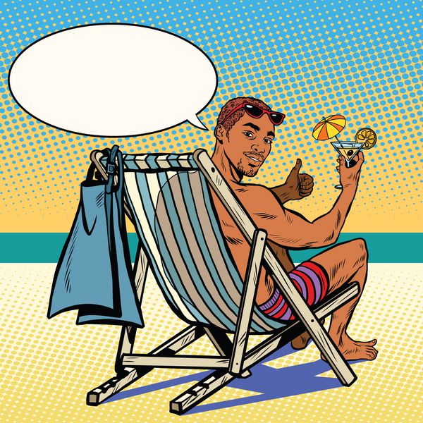 مرد سیاه پوست خوش تیپ در حال استراحت در ساحل