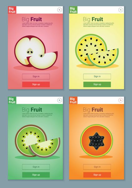 بنر میوه های رنگارنگ برای طراحی اپلیکیشن وکتور تصویر