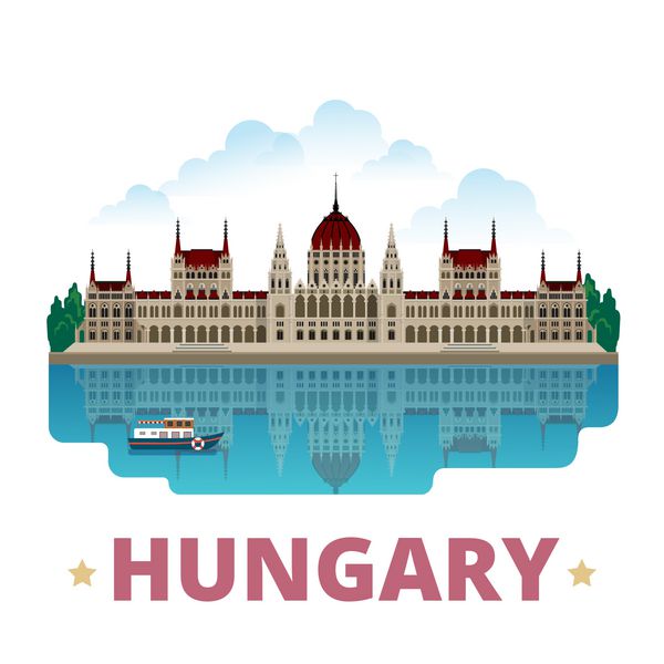 وکتور وب قالب طرح کشور مجارستان به سبک کارتونی مسطح