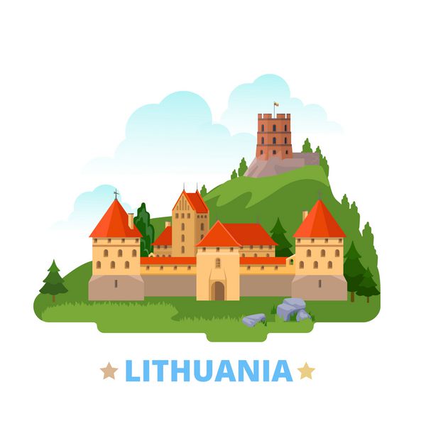 وکتور وب قالب طرح کشور لیتوانی به سبک کارتونی تخت