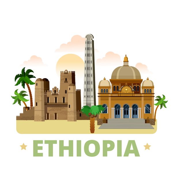 وکتور وب الگوی طراحی کشور اتیوپی به سبک کارتونی مسطح