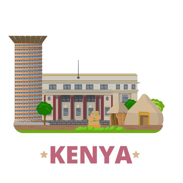 وکتور وب قالب طرح کشور کنیا به سبک کارتونی تخت