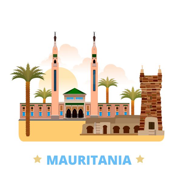 وکتور وب قالب طرح کشور موریتانی به سبک کارتونی تخت