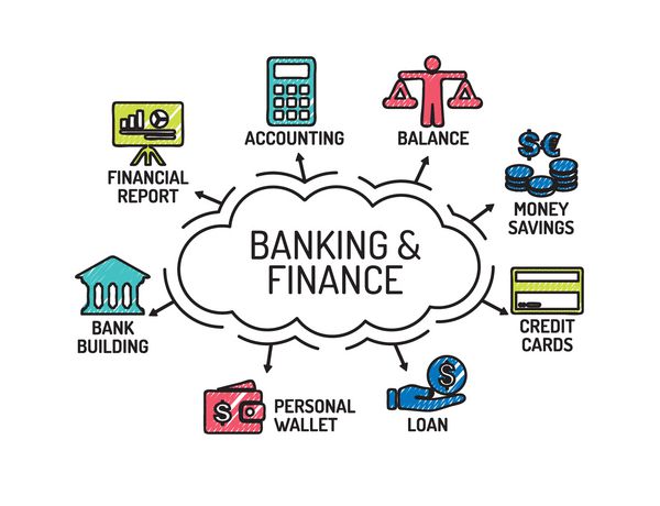 نمودار بانکی و مالی با کلمات کلیدی و نمادها طرح