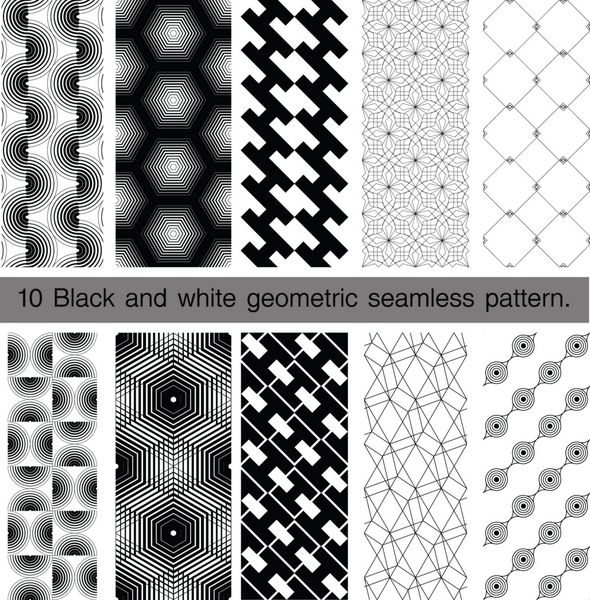 مجموعه ای از الگوی بدون درز هندسی سیاه و سفید