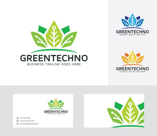 لوگوی وکتور فناوری سبز با الگوی کارت ویزیت