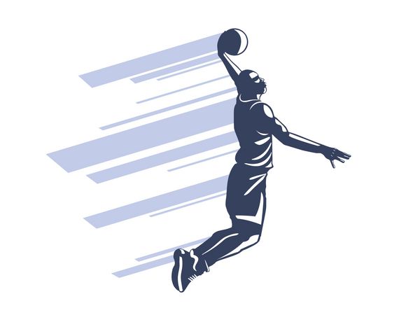 لوگوی بسکتبالیست حرفه ای مدرن در اکشن - مرد دانک پر سرعت