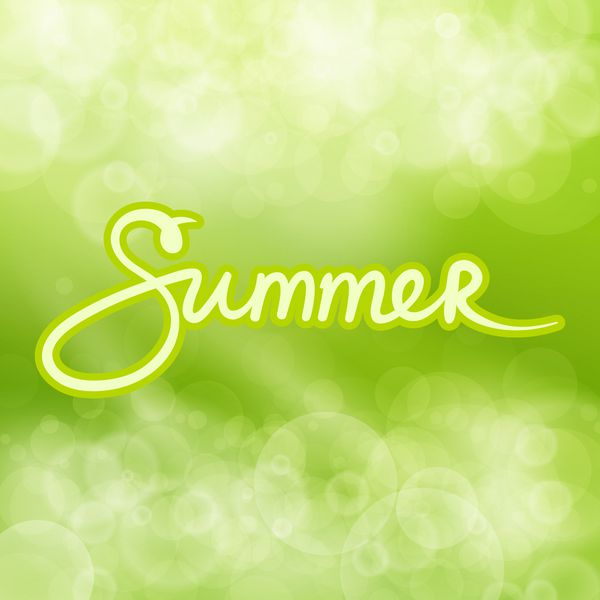 پس زمینه انتزاعی سبز با متن تابستان درخشش ملایم خورشید مفهوم تابستان خوشنویسی با حروف دستی وکتور