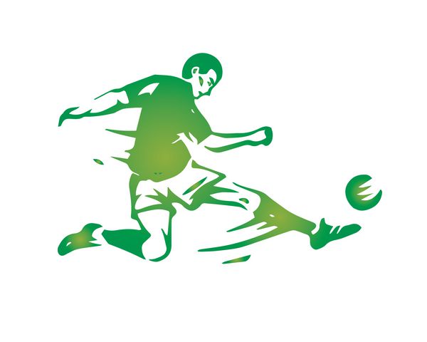 لوگوی فوتبالیست مدرن در اکشن - با سرعت بالا با ضربه پرنده سبز ذخیره می شود