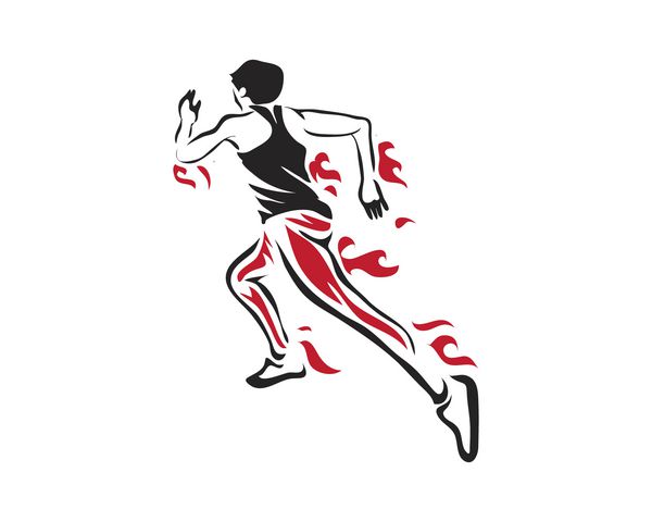 لوگوی دونده مدرن در اکشن - ماراتن زن پایدار در آتش