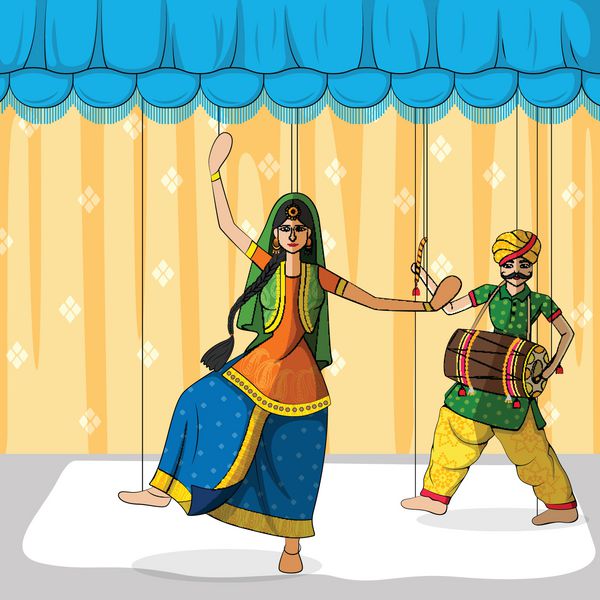 عروسک خیمه شب بازی راجستانی در حال انجام بانگرا از مردم پنجاب هند