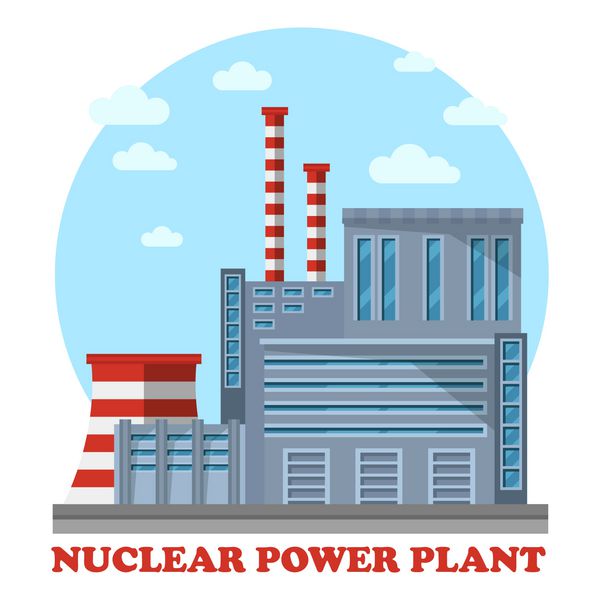 نیروگاه هسته ای با برج خنک کننده و دودکش