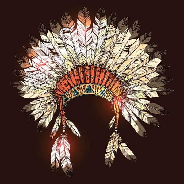 روسری هندی بومی آمریکا با دست کشیده شده است وکتور رنگی کلاه پر رئیس قبیله هندی