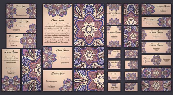 کارت‌های قالب دعوت‌نامه و تجاری با تزئین ماندالا عناصر تزئینی قدیمی نقوش اسلامی عربی هندی عثمانی