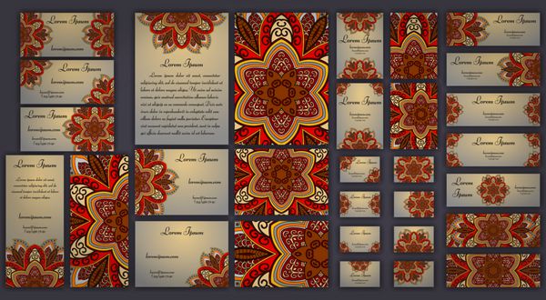 کارت‌های قالب دعوت‌نامه و تجاری با تزئین ماندالا عناصر تزئینی قدیمی نقوش اسلامی عربی هندی عثمانی