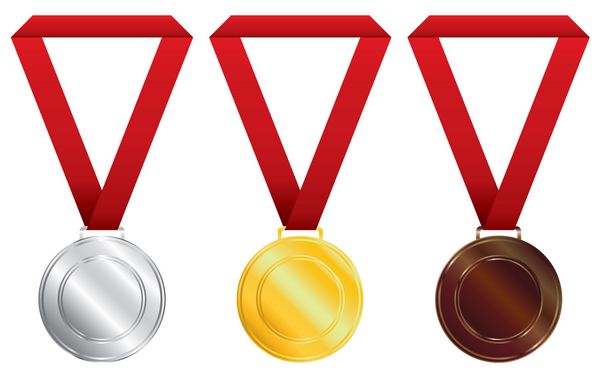 طلا و نقره با مدال برنز در زمینه سفید سه مدال جایزه