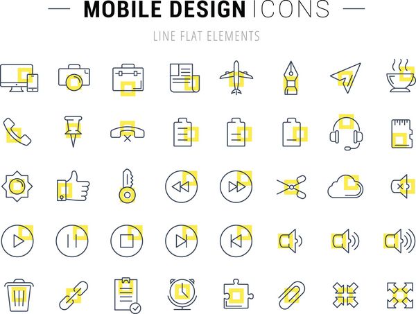 مجموعه وکتور آیکون های خط مسطح طراحی موبایل