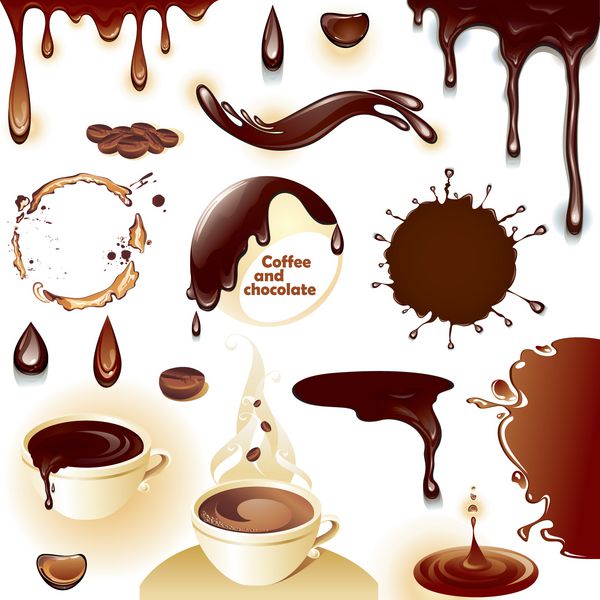 قهوه و شکلات مجموعه ای از قطرات و پاشش وکتور