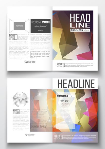 مجموعه ای از الگوهای تجاری برای بروشور مجله بروشور کتابچه یا گزارش سالانه پس زمینه چند ضلعی رنگارنگ انتزاعی بافت وکتور مثلث شیک مدرن