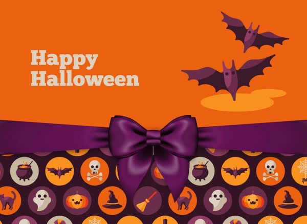 طرح کارت پستال هالووین با خفاش پرنده