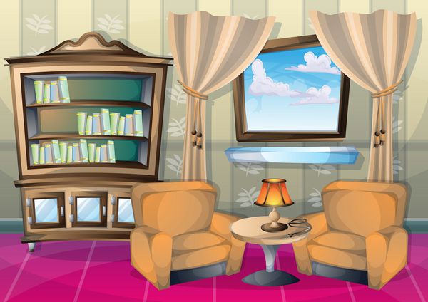 تصویر وکتور کارتونی اتاق نشیمن داخلی با لایه های جدا شده
