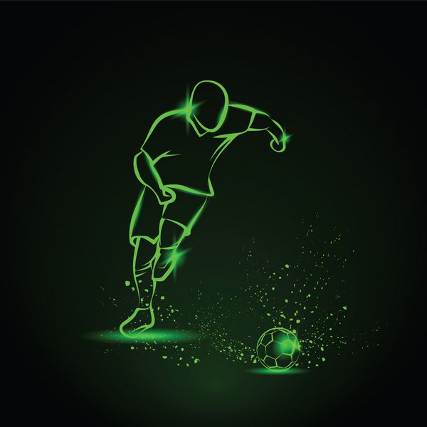 بازیکن فوتبال که با توپ می دود تصویر ورزشی نئون سبز