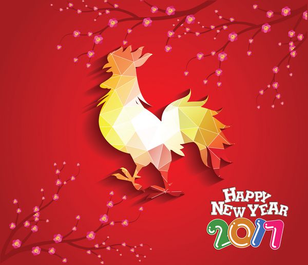 کارت تبریک سال نو 2017 جشن سال نو چینی خروس سال جدید قمری