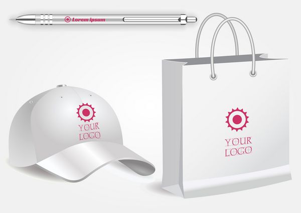 کیسه خرید واقعی واقعی خودکار سفید و کلاه بیسبال جدا شده روی وکتور سفید ماکت نمایش برای هویت سازمانی و اشیاء تبلیغاتی