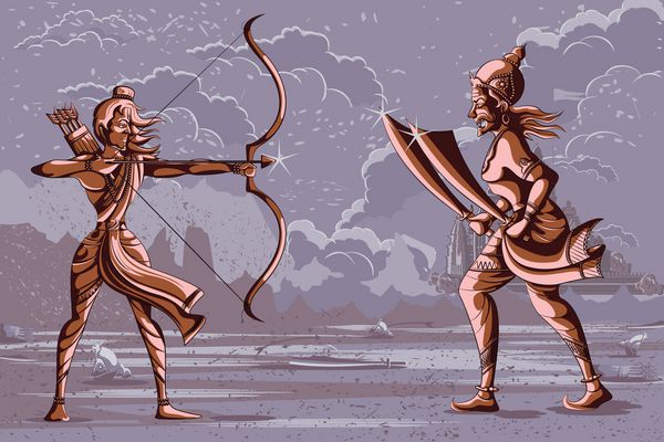 خدای هندی راما در حال کشتن راوانا