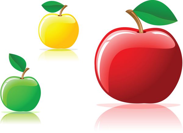 سه سیب اشتها آور جدا شده در پس زمینه سفید