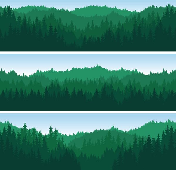 مجموعه ای از الگوی بدون درز بافت پس زمینه کوه های جنگلی